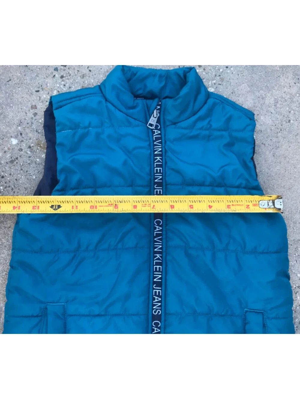 Calvin Klein Jeans Boys Teal Puffer Vest Size 6  Zip Pockets Logo Light Blue